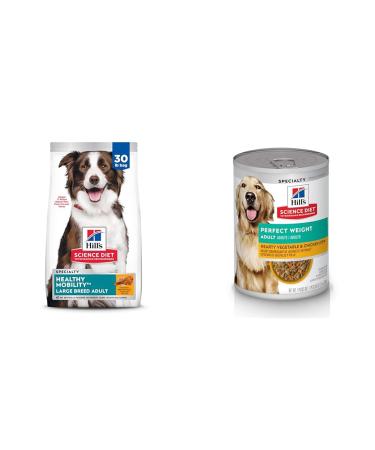 Hill's Science Diet Adult Healthy Mobility Large Breed Dry Dog Food Chicken Meal Brown Rice & Adult Perfect Weight Vegetable & Chicken Stew Canned Dog Food for Healthy Weight 12.5 oz 12 Pack