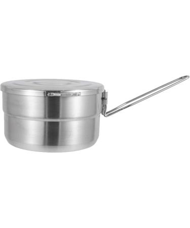 Denpetec Stainless Steel Camping Cook Pot - 1.5L Large Capacity Bento Pot for Camping, Hiking & Picnic - Folding Handle & Lid - Silver - Buy Online on GoSupps.com