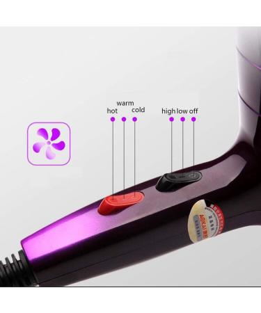 Hair Dryer Professional Ionic Hairdryer 1800W Home Fast Drying Blow Dryers 3 Heat 2 Speed Settings Low Noise DC Motor with Nozzle for Household Student Dormitory Purple Small Gift - Buy Online on GoSupps.com