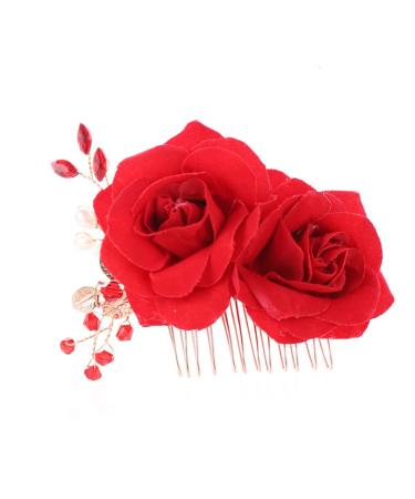 FRCOLOR Wedding Rose Flower Hair Comb Bridal Floral Hair Headpiece rose Bridal Rose hair comb s for women Silk Rose comb flower headband hair barrettes for women bride flower hairpin