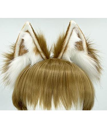 CoFoWo Cat Fox Wolf Ears Headband Furry Ears  Wolf Ears Cosplay Costume  Halloween Christmas Animal Cosplay Brown White