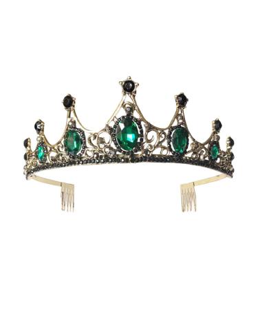 minkissy Vintage Crown Green Rhinestone Tiara with Comb Crystal Queen Headband for Wedding Pageant Prom Halloween Cosplay Party