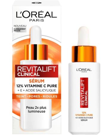 L Or al Paris 12% Pure Vitamin C Serum + Salicylic Acid + Vitamin E Antioxidant & Anti-Aging Uneven Skin Tone Pores and Fine Lines Anti-UV Bottle Revitalift Clinical 30 ml - Buy Online on GoSupps.com