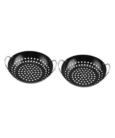 POPETPOP 2pcs Portable Round Baking Pan Round Grill Nonstick Frying Pan Veggies Grilling Household Grill Pan Pizza Metal Grill Pan Grill Cage BBQ Pan Leaky Disk Iron with Holes