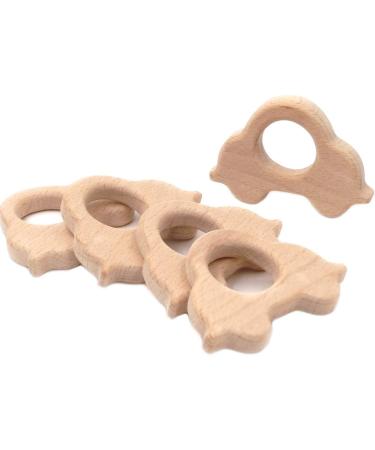 Wendysun 10pcs Cartoon Animal Car Shape Wood Teether Set for Baby Teething - Natural Beech Teething Nursing Toy DIY Pendant - Buy Online on GoSupps.com