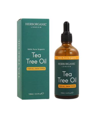 HerbOrganic Anti-bacterial Tea Tree Oil 100 ml Organic Antiseptic For Acne and Redness of Skin For Pimples and Nail Fungus Aromatherapy
