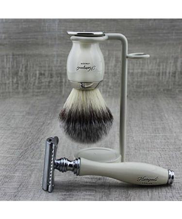 Classic Ivory Shaving Set | Men's Grooming Essentials | Synthetic Brush & DE Safety Razor Stand - Buy Online on GoSupps.com