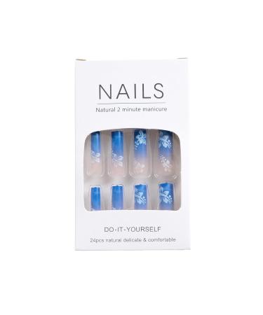 Shop Blue Gradient Press on Nails - Long Square Glossy Ocean Sea Design | 24pcs Luxury Fake Nails for Women & Girls - Buy Online on GoSupps.com
