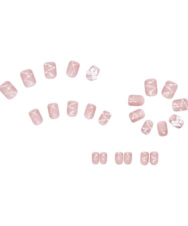 Butterfly Square False Nails Short 24Pcs Glitter French Press on Nails with Elegant Pearl Designs Nude Glossy Acrylic Fake Nails Stick on Nails for Women and Girls Nail Art Manicure Decoration Butterfly Designs - Buy Online on GoSupps.com