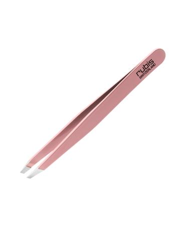 Rubis Classic Stainless Steel Slanted Tweezers for Precise Eyebrows and Hair Removal  1K108  Made in Switzerland  Pink