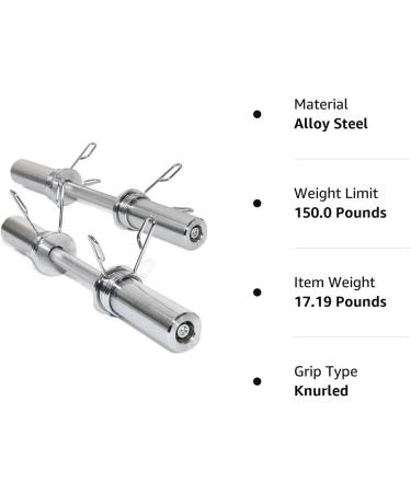STOZM 2 Olympic Dumbbell Handles with Rotating Sleeves & Collars - Ergonomic Max Grips - 5.3 x 2.75 in Chrome Dumbbell Bars - Buy Online on GoSupps.com