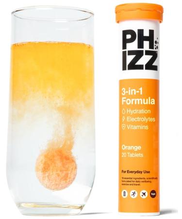 Phizz Electrolytes Multivitamin & Hydration Tablets - 20 Effervescent Rehydration Electrolyte Tablets - 18 Vitamins & Minerals Vitamin C Vegan Low Calorie (Orange 20 Count (Pack of 1))