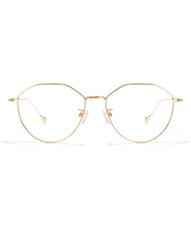 Cyxus Round Blue Light Glasses for Men Women Wire Frame UV Blocking Computer Glasses Clear Lens Metal Ultralight Eyewear - 22 - Oval Gold Frame - Clear Lens
