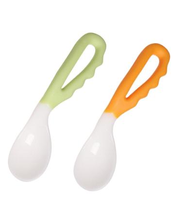 EROSPA Baby Porridge Spoon Set - Curved Handle Learning Spoon for Babies - 2 Pieces Green/Orange - Ideal for Baby Eating Skills - Buy Online on GoSupps.com