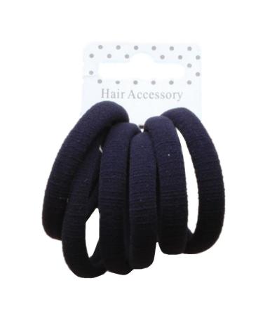 Set of 6 Navy Blue Soft Jersey Endless Hair Elastics Bobbles Bands Navy Blue 6 Count (Pack of 1)