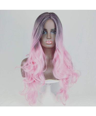 BGHJUE Ms Liu Hai Pink Gradient Long Curly Wig - Heat Friendly Grandma Ash Color - Buy Online on GoSupps.com