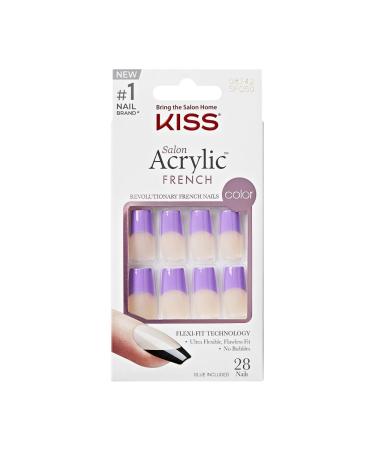 KISS Acrylic French False Nails Kit Long Square Shape Design Nail Purple Color French Tip Nails Ready to Wear Gel & Manicure Stick included Long-Lasting Convenient & Easy to Apply