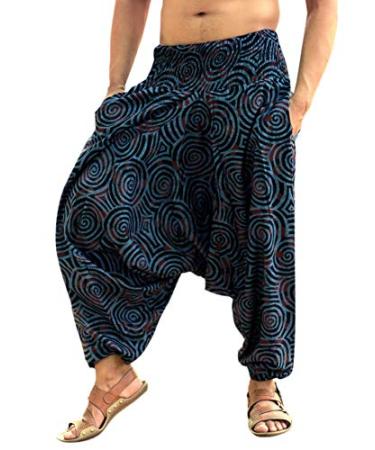 SARJANA HANDICRAFTS Men Women Cotton Harem Pants Pockets Yoga Trousers Hippie Blue