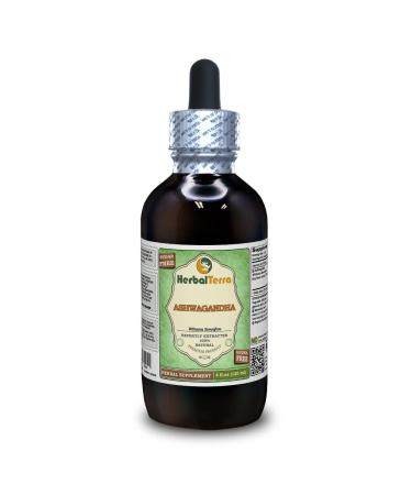 Ashwagandha (Withania Somnifera) Glycerite Organic Dried Root Alcohol-Free Liquid Extract (Brand Name: HerbalTerra Proudly Made in USA) 4 fl.oz (120 ml) Alcohol-FREE 4 Fl Oz (Pack of 1)