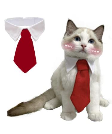 ANIAC Adjustable Dog Cat Neck Tie Puppy Grooming Neck Accessories Formal Wedding Attire White Collar Pet Tuxedo Costume (S, Red) Small Red
