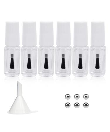 Agidea Empty Nail Polish Bottles with Round Brush 5ML  6PCS Small Empty Glass Refillable Nail Polish Containers with Mixing Balls & Funnels (White)