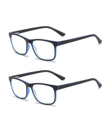 MMOWW 2-pack reading glasses for men and women - anti-blue computer glasses with spring hinges (blue 1.5) Blue-2pc 1.5 x