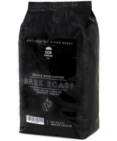 Don Espresso | Dark Roast - Extra Strong Coffee | High Grade Caffeine | 1KG Whole Coffee Beans | Premium Robusta