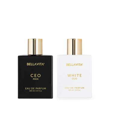 BellaVita Luxury CEO Man & White Oud Perfume Combo | Unisex Long-Lasting Fragrances with Citrus Lavender Tonka Agarwood Vanilla & Amber | Vegan & Cruelty-Free | Gift Set for Men & Women