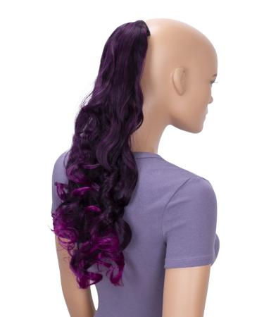 CAISHA 20" Hairpiece Clip On Ponytail Extension Wavy Black Purple Mix HCB4-1 black purple mix #1T3700 HCB4-1