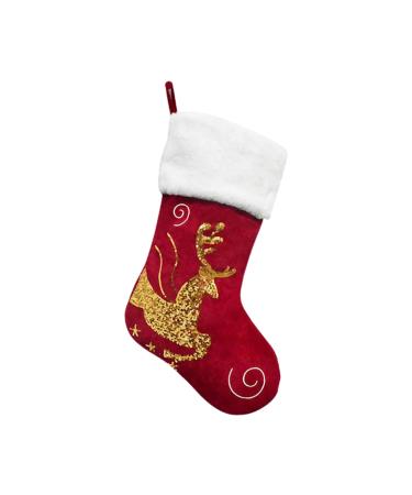 Belupai 17.3 inch embroidered velvet Christmas stocking red classic Christmas sweetness gift bag fireplace hinge with reindeer/snow pattern for (moose)