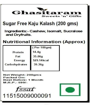 Ghasitaram Gifts Indian Sweets - Sugar Free Kaju Kalash (200gms) - Buy Online on GoSupps.com