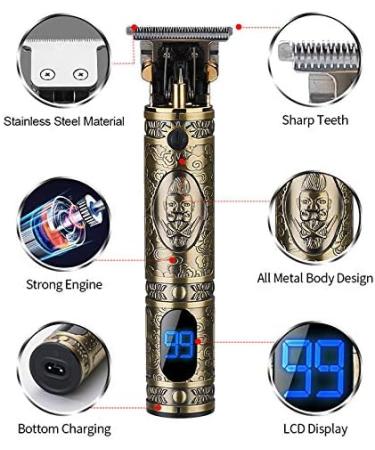 Puxssul Professional Cordless Hair Trimmer for Men - Close Cutting T-Blade Grooming Kit with LED Display and Zero Gap Beard Clipper, Bronze - Buy Online on GoSupps.com
