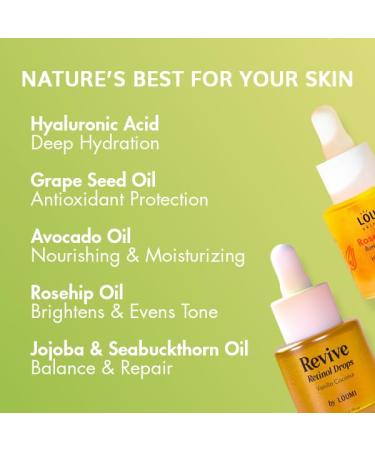 LOUMI Skincare Revive Retinol Drops | Lightweight Night Serum for Smoother Looking Skin | Helps Improve Texture & Radiance | HPR Retinoid Hyaluronic Acid & Botanical Oils | Vegan Cruelty-Free 20ml - Buy Online on GoSupps.com