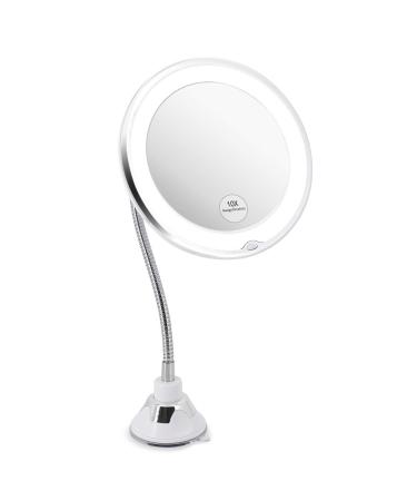 Glam hobby Led 10X Magnifying Makeup Mirror Lighted Vanity Bathroom Round Mirror with 360 Degree Swivel Rotation  Flexible Gooseneck  and Locking Suction