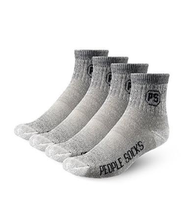 PEOPLE SOCKS Men's Women's Merino wool quarter socks 4 pairs 71% premium with Arch support Made in USA Small-Medium Charcoal
