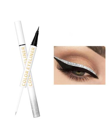 UOCK Double Ended Eyeliner Set - Black & Metallic Liquid Eyeliner Glitter Eyeliner Liquid Sparkling Eyeshadow Waterproof Glowing Eye Makeup Set (01White)