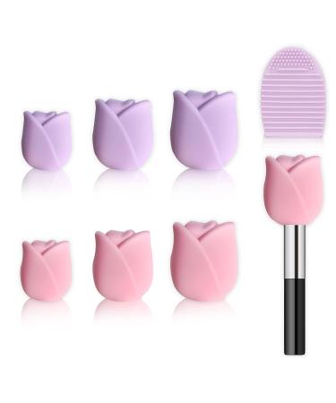 6 Pack Makeup Brush Holder Size 3 Silicone Makeup Brush Travel Makeup Brush Cover Reusable Makeup Brush Protector Protective Brush Makeup Organizer Comes With Makeup Brush Cleaning Pad