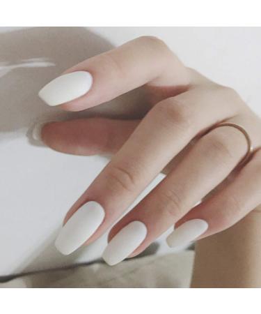 Sethexy 24-Piece Matte Ballerina White Acrylic Nails - Medium Coffin Tips for Women & Girls | High-Quality Nail Art - Buy Online on GoSupps.com