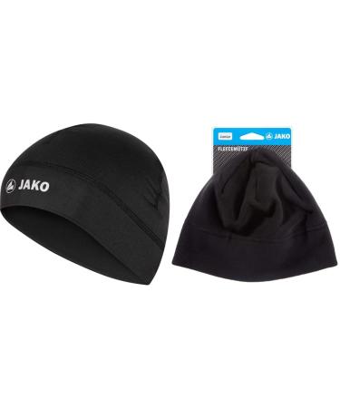 JAKO Unisex Functional Hat Run Black One Size Bundle with Kids Fleece Hat