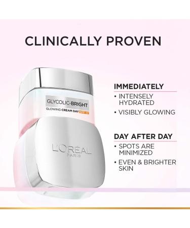 L'Oreal Paris Glycolic Bright Day Cream with SPF 17 50ml |Skin Brightening Cream with Glycolic Acid that Visbily Minimizes Spots & Reveals Even Toned Skin - Buy Online on GoSupps.com