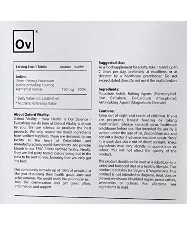Iodine Supplements 150mcg Tablets for Pregnancy Health & Thyroid | Oxford Vitality 1000 - Buy Online on GoSupps.com