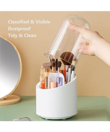 Lebenrich Rotating Makeup Brush Holder Organizer with Lid - Dustproof Clear Acrylic Container for Vanity and Bathroom Storage - Buy Online on GoSupps.com