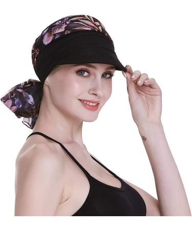 Women's Chemo Headwear: Black Newsboy Cap with Scarfs - Ideal Gift for Hair Loss - All Year Wear - Buy Online on GoSupps.com
