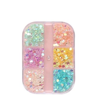6 Grid Accessories Crystal Strass Diamond AB Color Round Glass Mermaid Gradient Aurora Nail Rhinestones