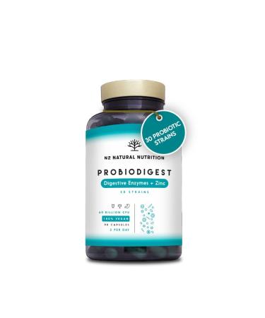 Probiotics Prebiotics Digestive Enzymes & Zinc. Probiotic with 60 Billion CFU - 30 Live Strains. Bacterial Cultures Helps Immune System. with lactobacillus. 90 Capsules. CE. N2 Natural Nutrition 90 count (Pack of 1) - Buy Online on GoSupps.com