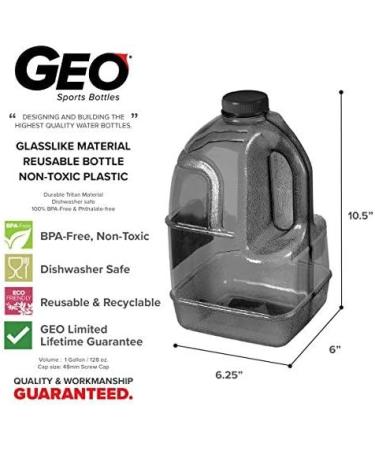 Geo Sports Bottles 1 Gallon BPA-Free Reusable Leakproof Water Jug with Handle - Black - Buy Online on GoSupps.com