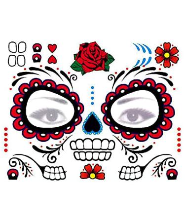 Day of Dead Face Tattoos Set: 6-Sheet Sugar Skull Temporary Stickers & 3-Sheet Floral Skeleton Mask - Halloween Makeup for Women, Girls, Kids - Buy Online on GoSupps.com