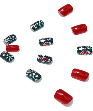 Brishow Christmas Snow Press on Nails - Antler Short Red Fake Nails 24pcs - Buy Online on GoSupps.com