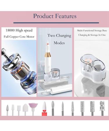 Electric Cordless Manicure sets Electric Nail Drill kit 12 in 1 Electric Nail drill 3 Adjustable Speeds 18000 RPM 12 Drill Bits Rechargeable Electric Manicure & Pedicure Kit for Acrylic Nails Gel. Design for Home Travel Gifts white - Buy Online on GoSupps.com
