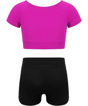YiZYiF Girls 2 Piece Active Outfit Set for Gymnastics/Dancing Black&rose 5-6 - Buy Online on GoSupps.com